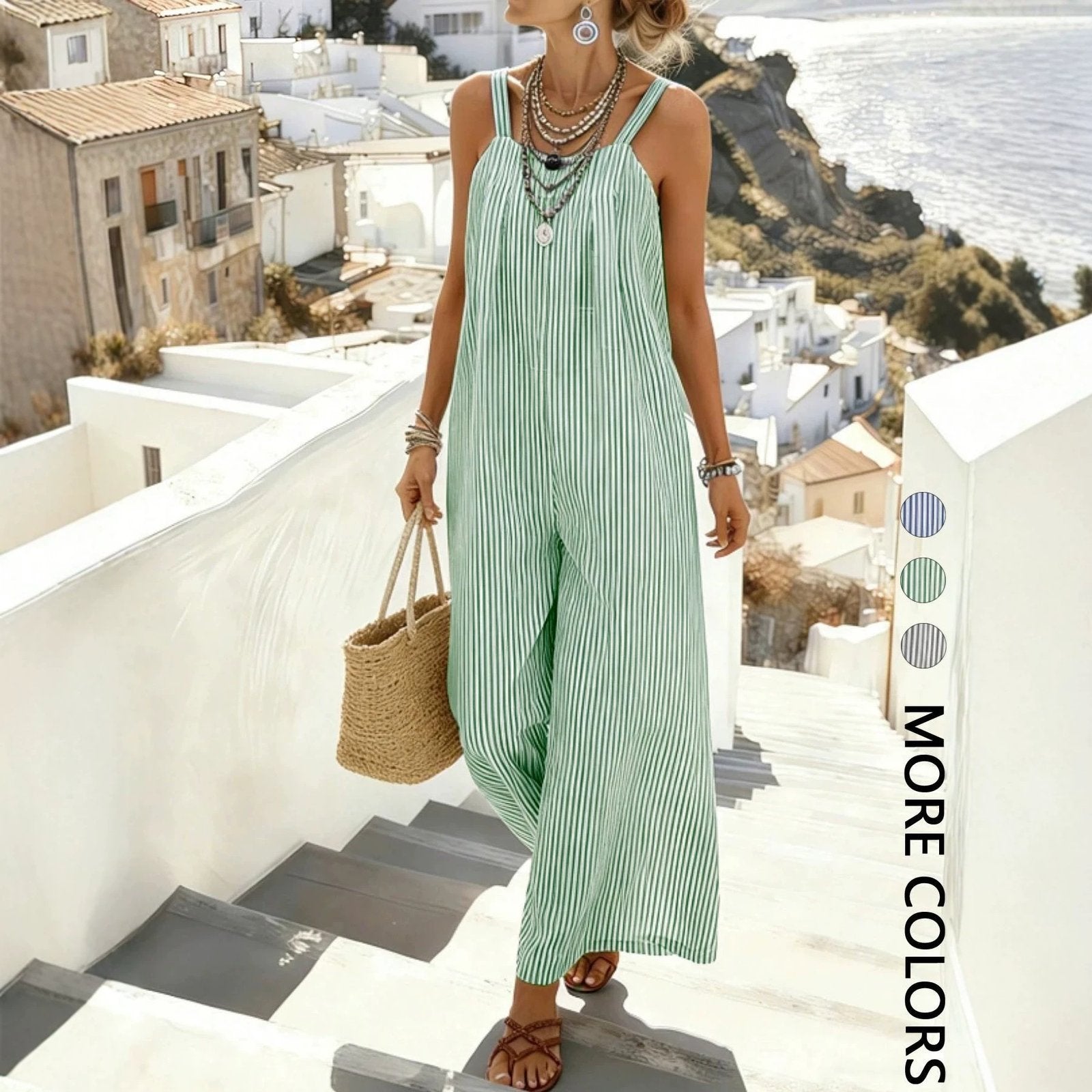 Striped Wide-leg Jumpsuit for Women