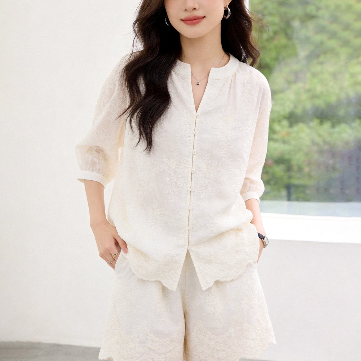 Elegant Floral Embroidered 2-Piece Set for Women