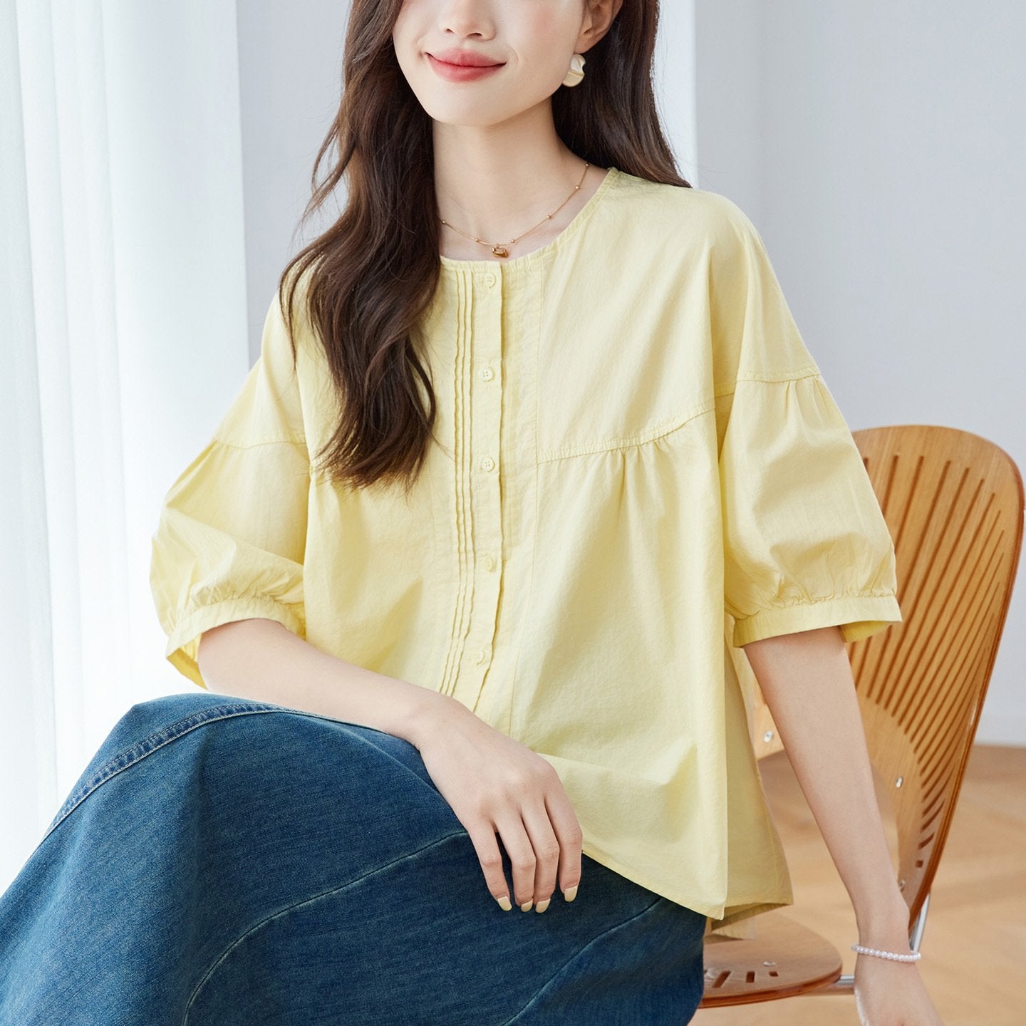 Loose-Fit Short-Sleeve Blouse for Women
