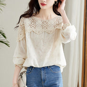 Elegant Apricot Lace Blouse - Long-Sleeved Women's Top