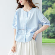 Loose-fit Bohemian Jacquard Blouse for Women