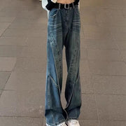 Vintage Blue Patchwork Straight-leg Men's Jeans