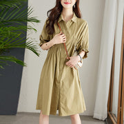 Waist-cinching Midi Dress for Women, A-line Pleated Design