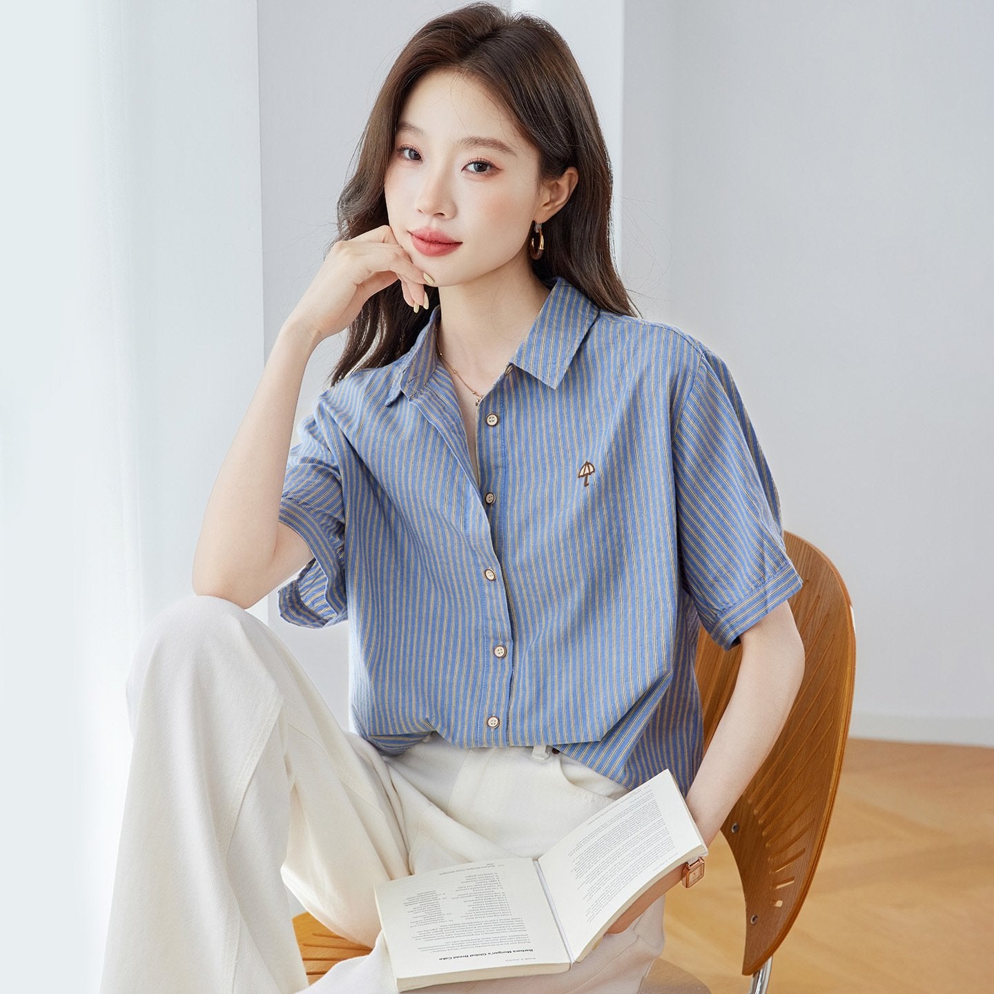 Vintage Striped Embroidered Blouse for Women