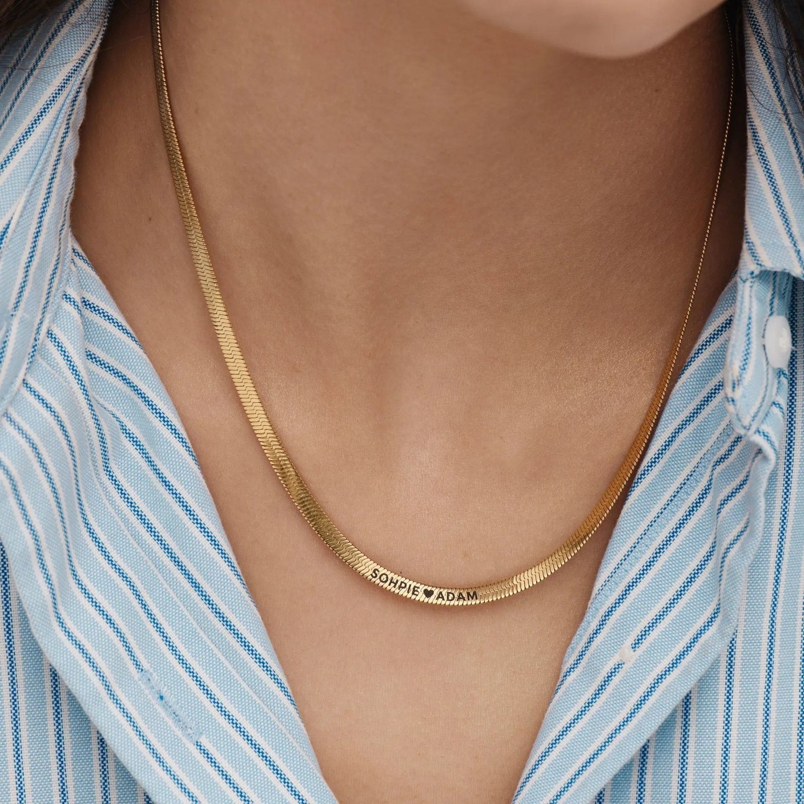 Engraved Name Necklace, Personalized Stainless Steel Snake Chain Pendant