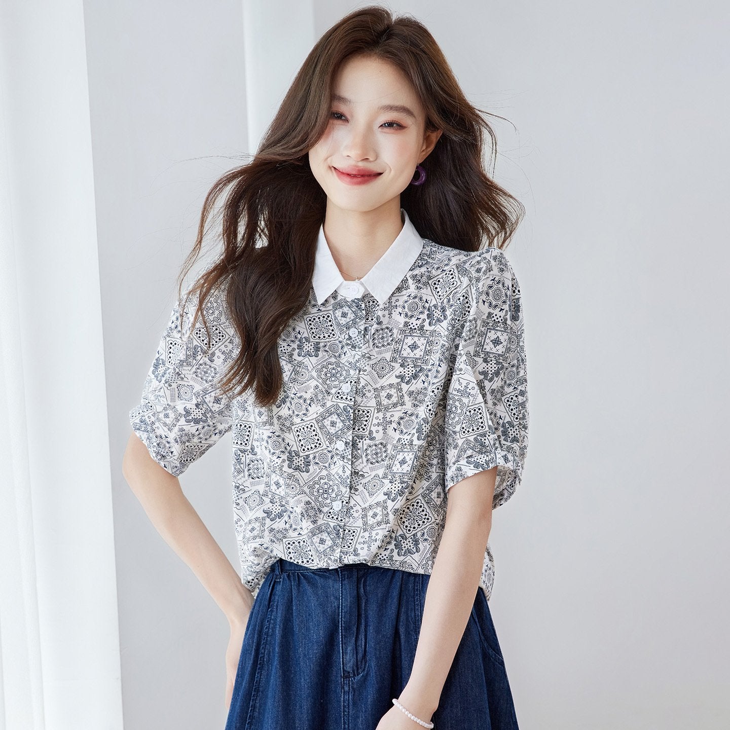 Elegant Floral Patchwork Blouse for Women