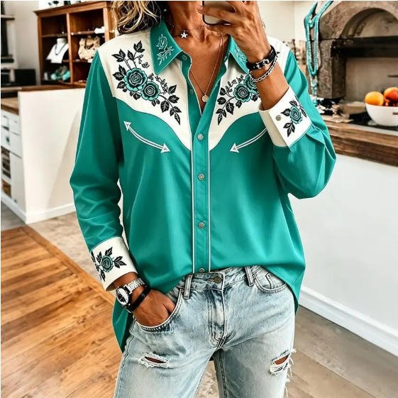 Versatile Print Denim Shirt