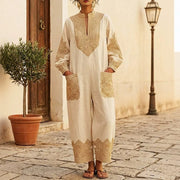 Women's Printed V-Neck Jumpsuit