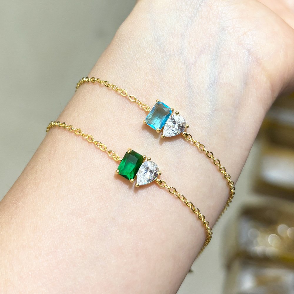 Emerald Zircon Women's Geometric Copper Bracelet