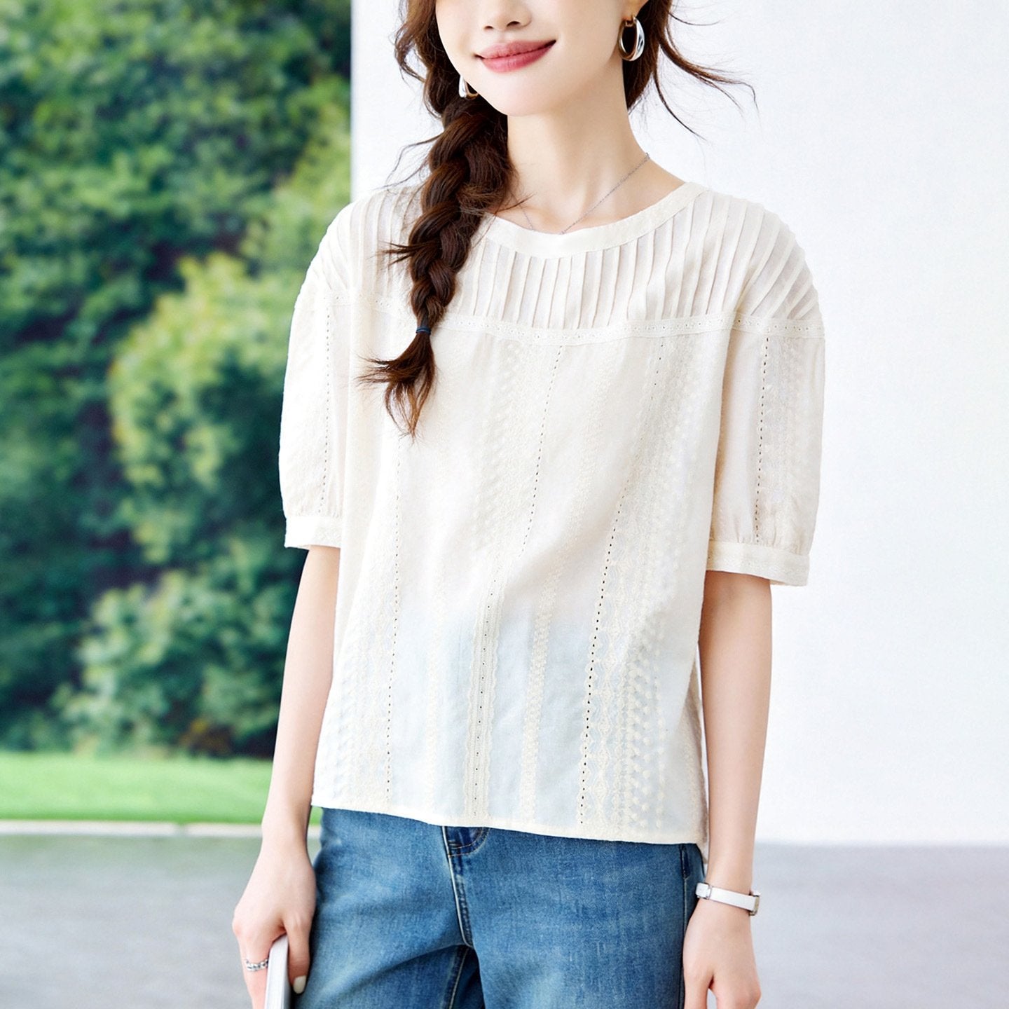 Women's Loose Fit Floral Cotton Pullover Top