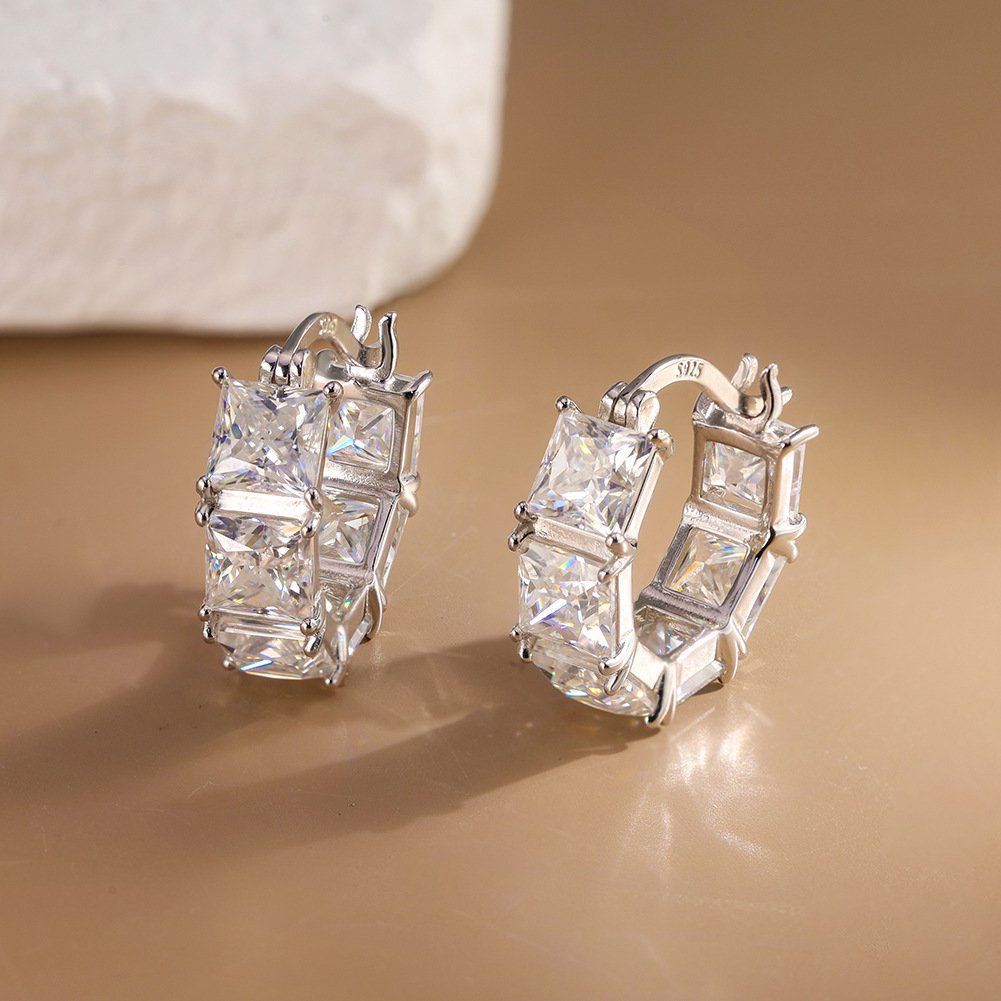Geometric Moissanite Earrings - D-Color Silver Studs