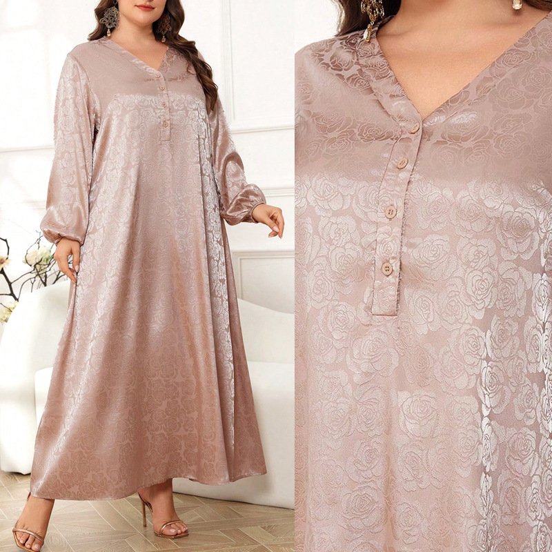 New V-neck Jacquard Satin Dress