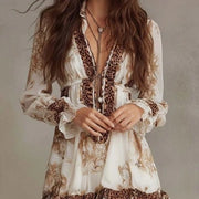 Loose-fit Printed Crew-neck Casual Plus-size Dress