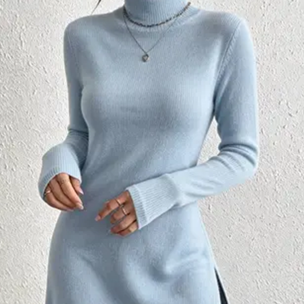 Women's Gold Velvet Turtleneck Pullover Temperament Split Slim Bottoming Shirt