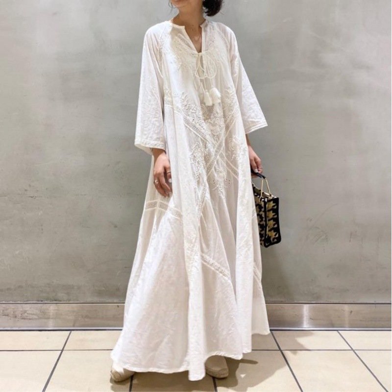 Elegant Relaxed-fit Lace-up Dress for Women