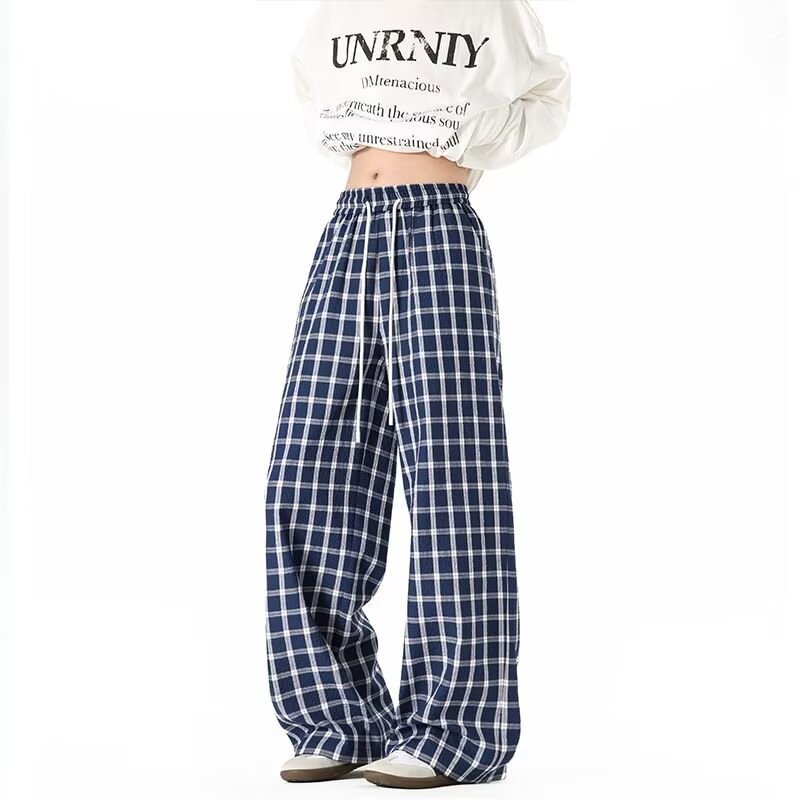 Women's Summer Plaid Loose Straight-Leg Casual Pants