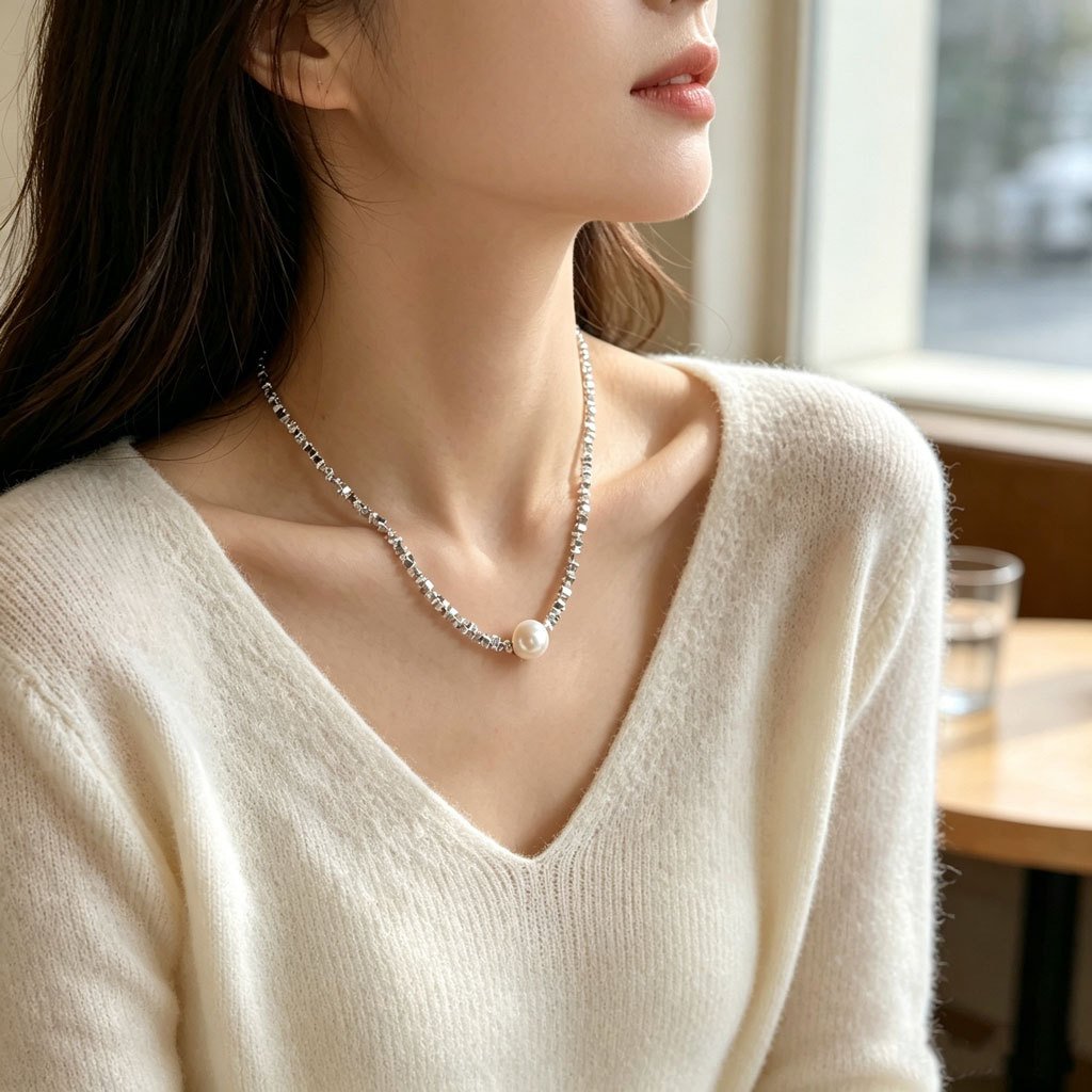 Elevate Your Style with Geometric Pearl Necklace & Bracelet Set