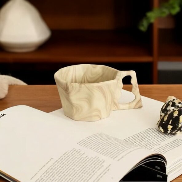 Coffee Brown Octagonal Mug for Daily Use