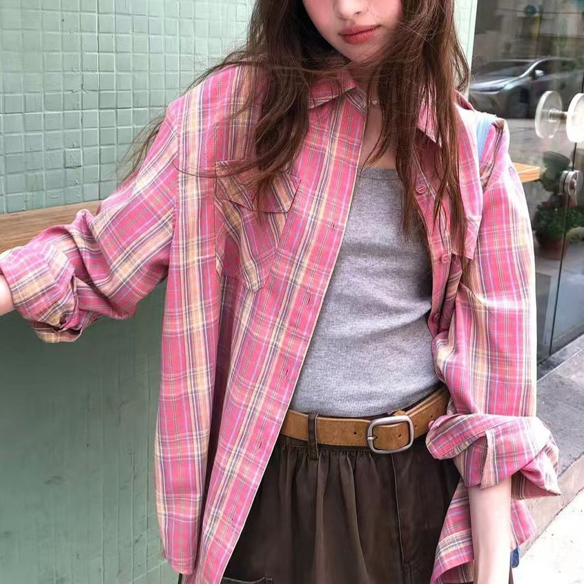 Relaxed-fit Plaid Casual Blouse for Women