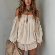Apricot Puff Sleeve Off-the-Shoulder Top for Women