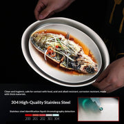 Steamed Fish Tray Set - Stainless Steel Oval Barbecue Plates