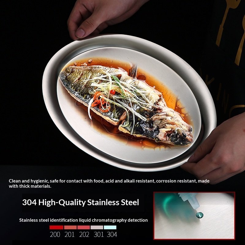 Steamed Fish Tray Set - Stainless Steel Oval Barbecue Plates