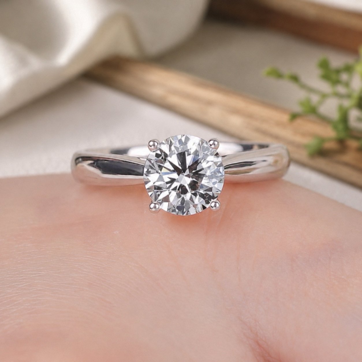 Minimalist Diamond Four-Prong Ring for Women