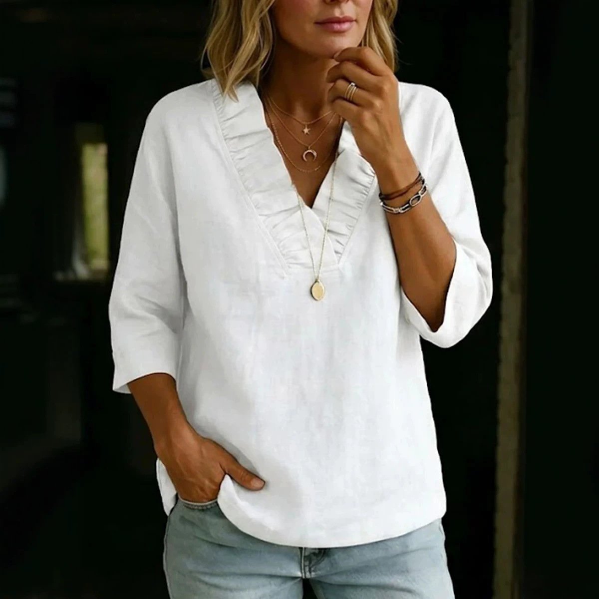Relaxed Fit Cotton Linen Blouse