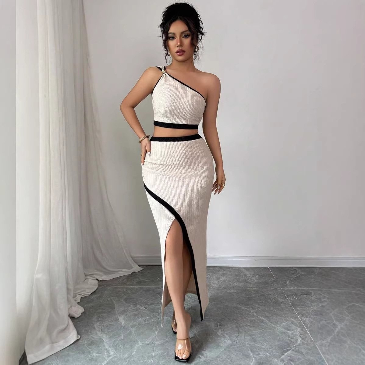 Trendy Color-Block Camisole & Skirt Set