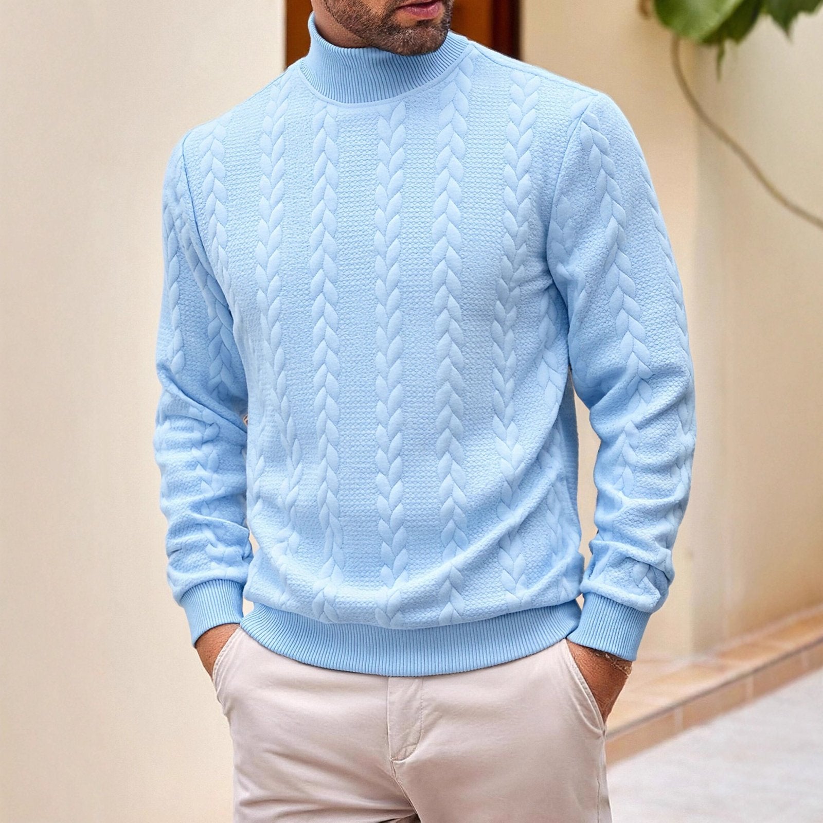 Stay Warm in Style - Men's Jacquard Turtleneck Sweater