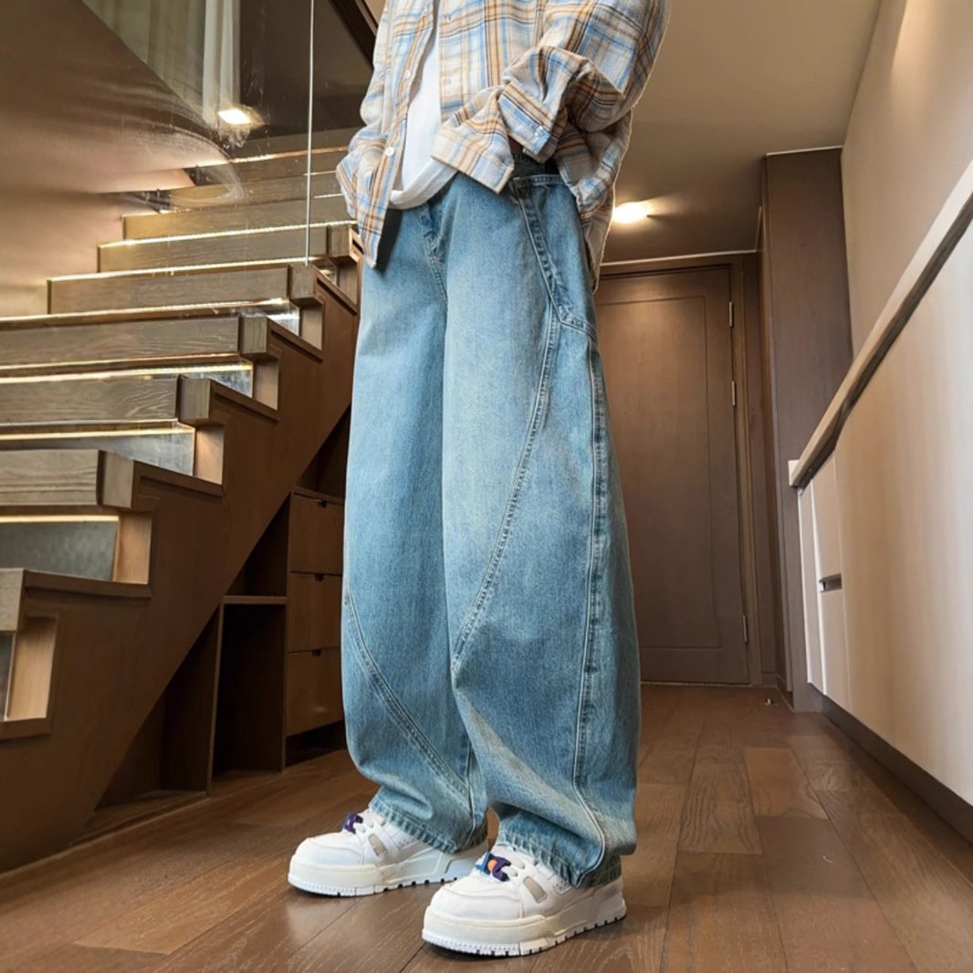 Men's Wide-Leg Vintage Cut-off Jeans