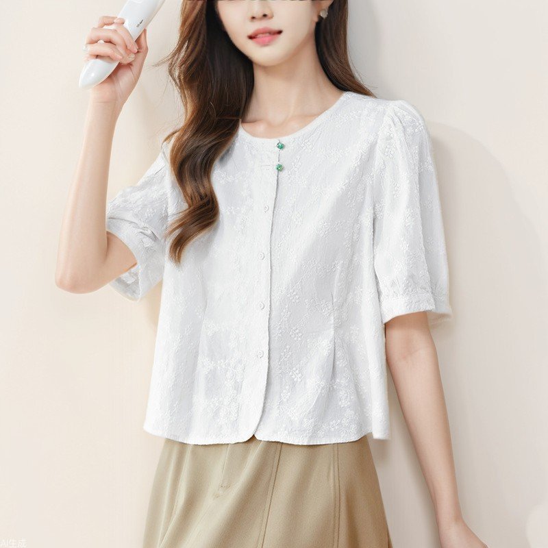 Elegant White Embroidered Short Sleeve Top for Women
