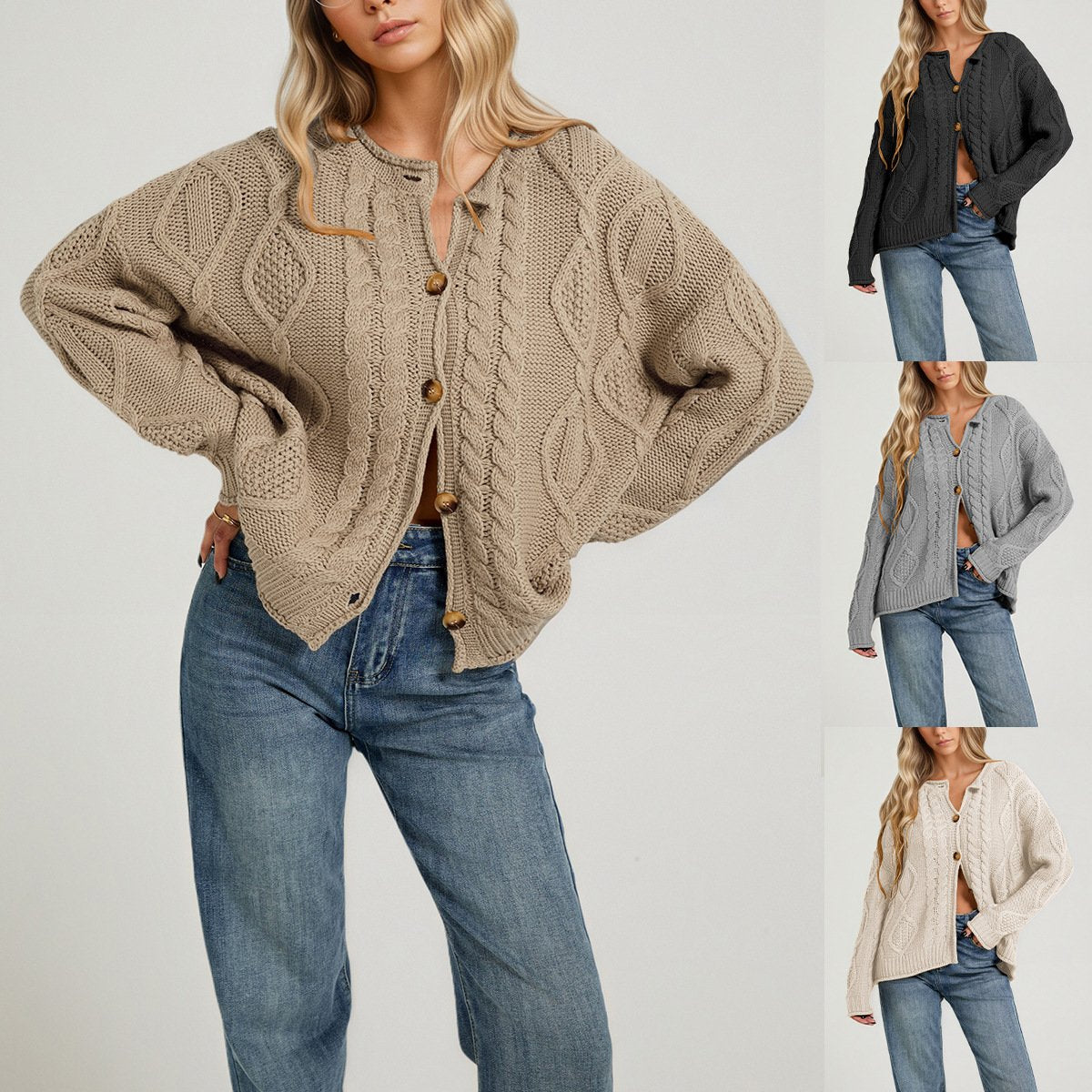 Women's Cable-Knit Long-Sleeve Cardigan Jacket