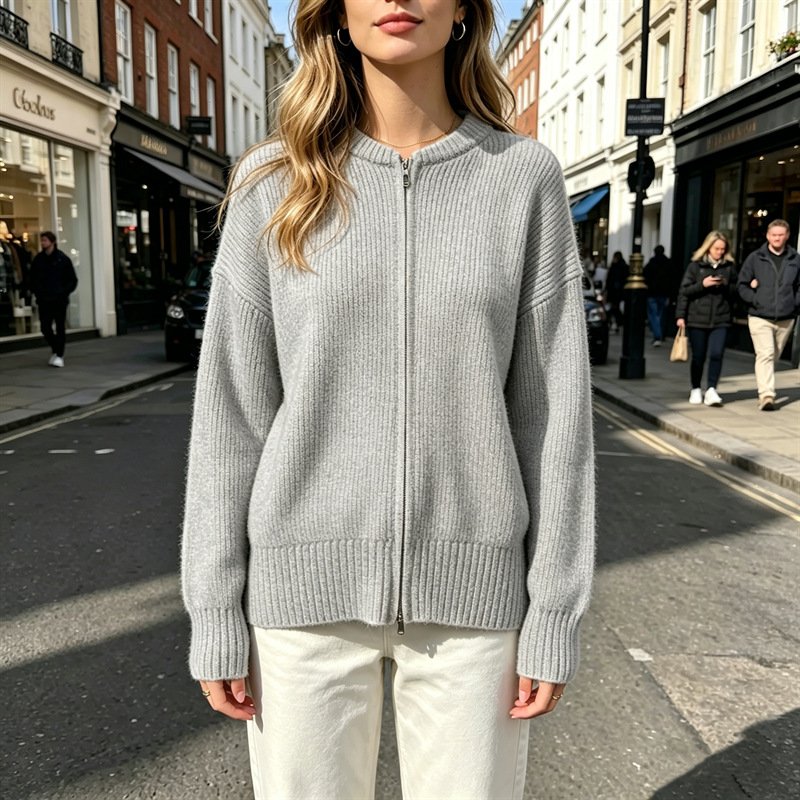 Cozy Solid Zip-up Cardigan Jacket for Women