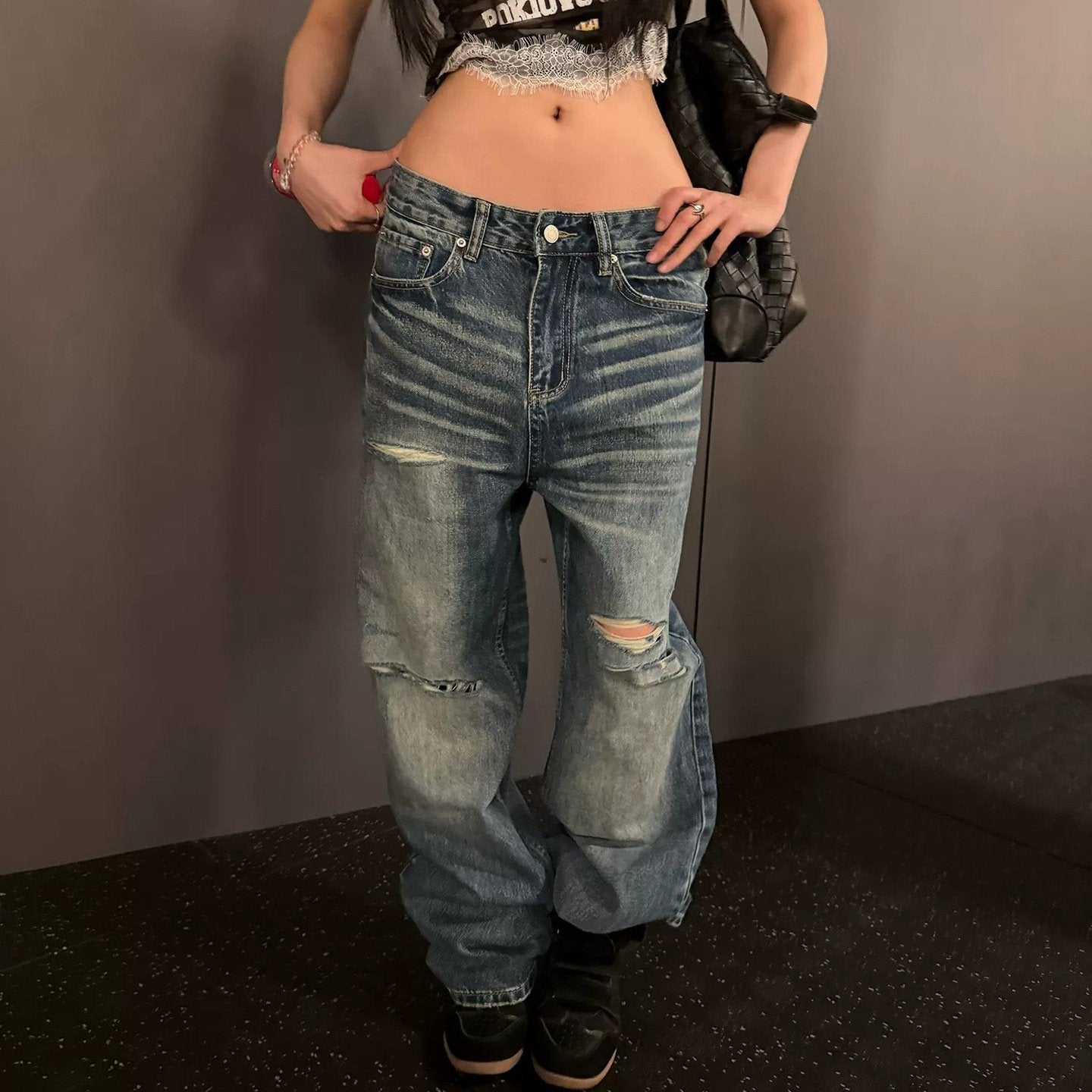 Vintage Ripped Blue Jeans for Women