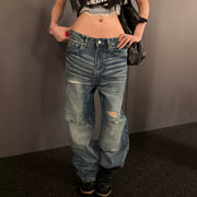 Vintage Ripped Blue Jeans for Women