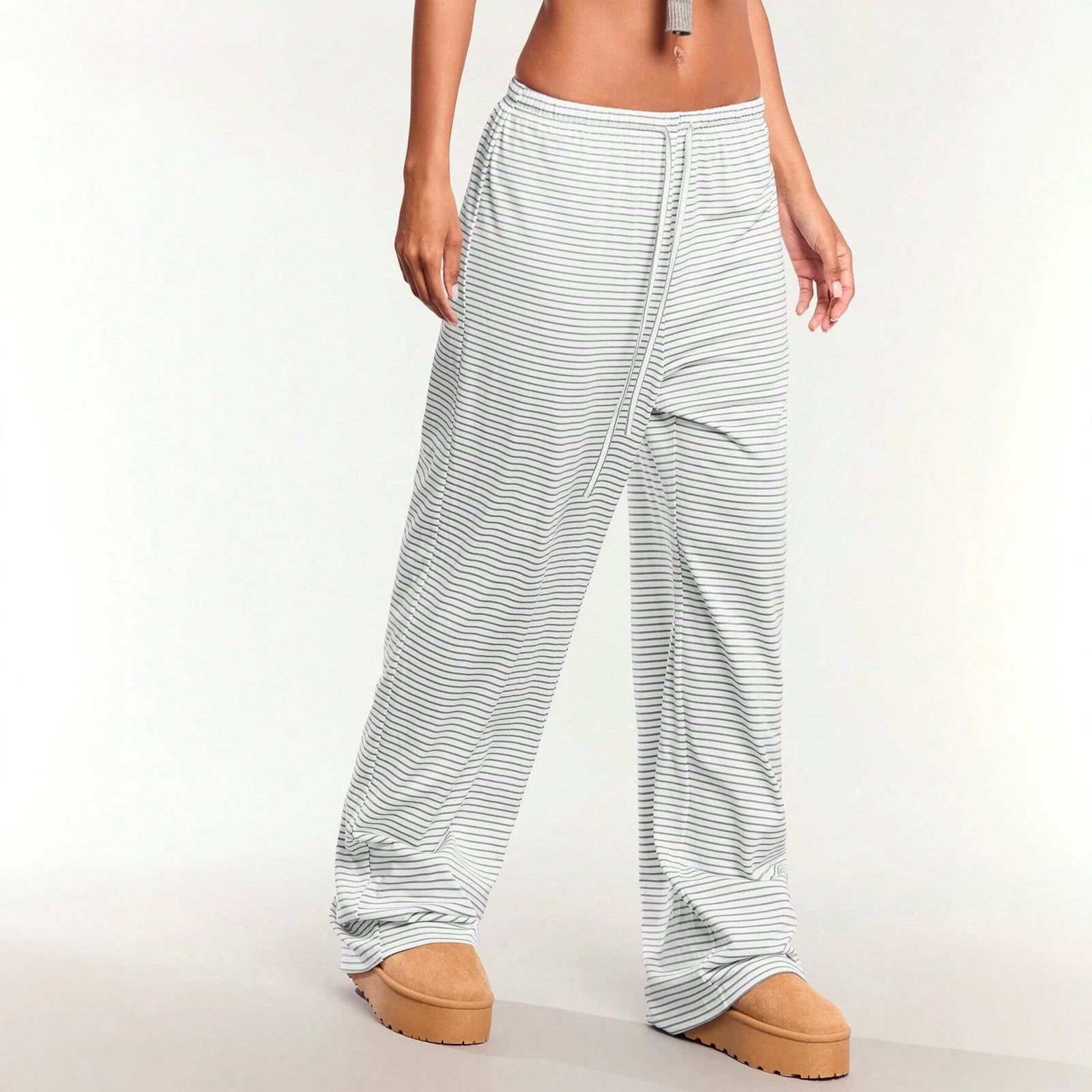 Black and White Striped Wide Leg Pants for Women