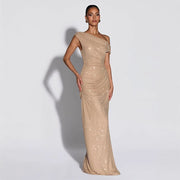Womens Stylish Elegant Figure-hugging Off-shoulder Sequin-embellished Dress