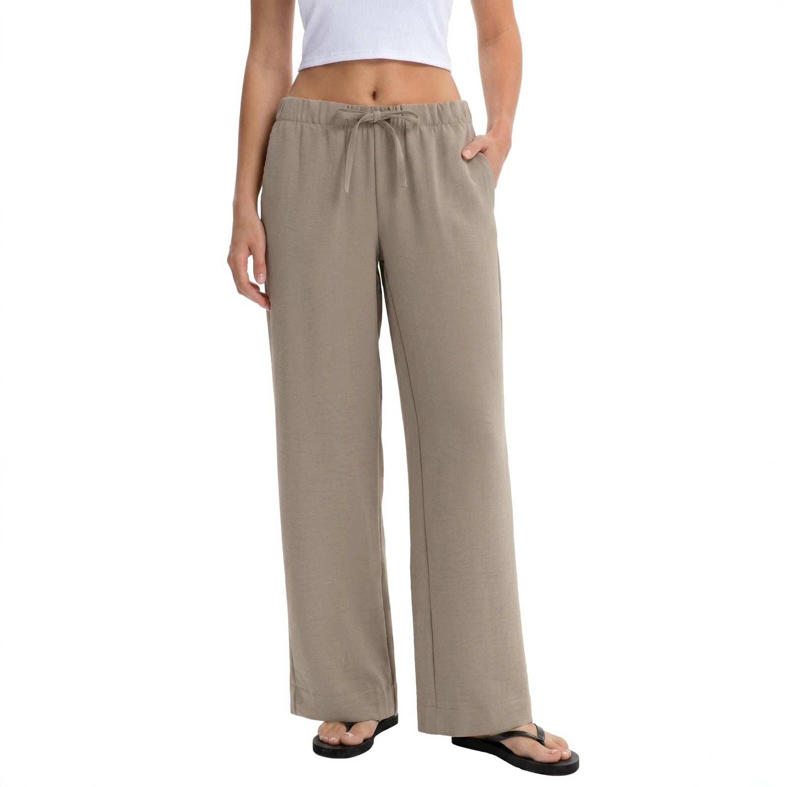 Wide-leg Pants for Women - Elastic Waist & Drawstring