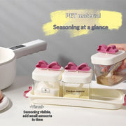 4-Compartment Spice Jars Set with Spoons & Tray