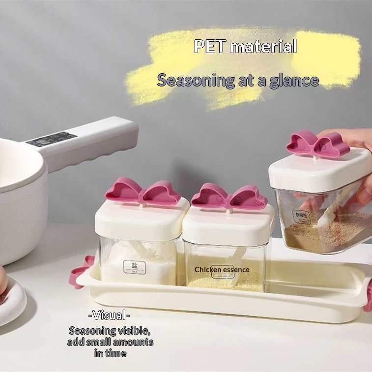 4-Compartment Spice Jars Set with Spoons & Tray