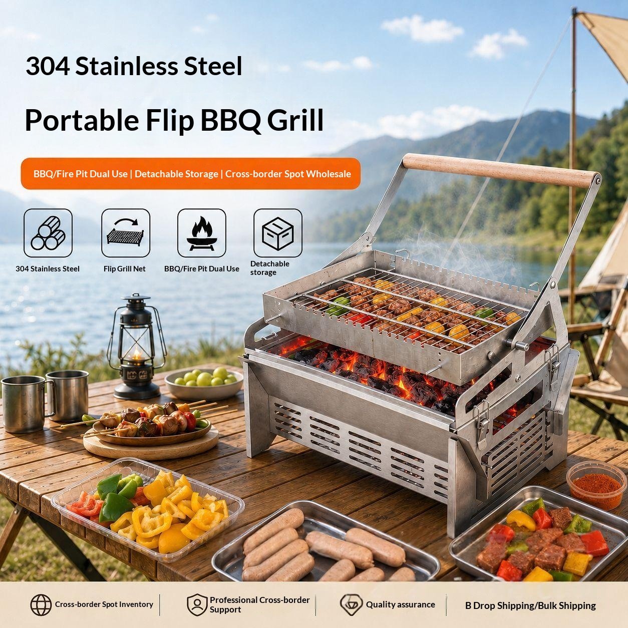 Portable Outdoor BBQ Grill & Fire Pit Combo