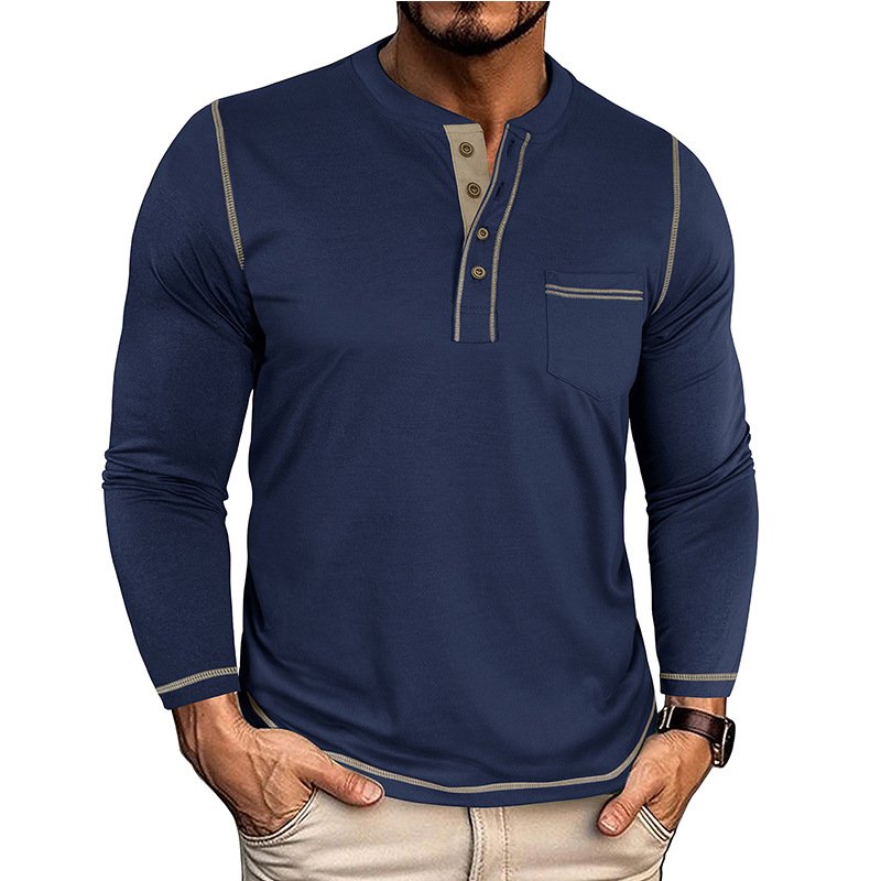 Classic Long Sleeve Henley Pocket T-Shirt for Men