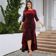 Plus-size Dress with an Asymmetrical Hem and Three-quarter Sleeves