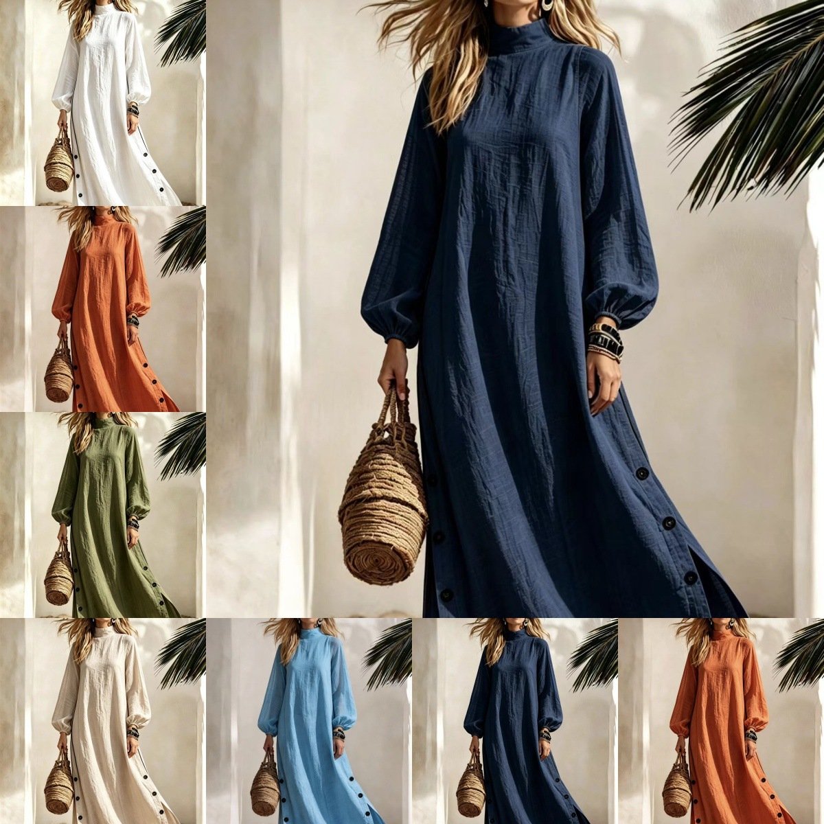 Split-front Robe-style Resort-wear Womens Autumnwinter Dress