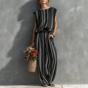 Casual Striped Wide-leg Pants Set
