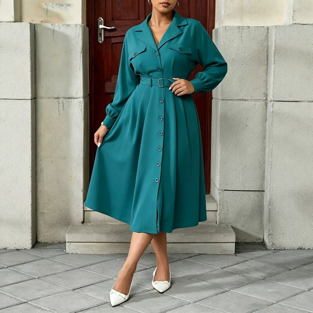 Elegant Commuter Mid-length Dress with a Defined Waist
