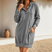 Stylish Womens Solid-color Mid-length Hooded Sweatshirt Dress