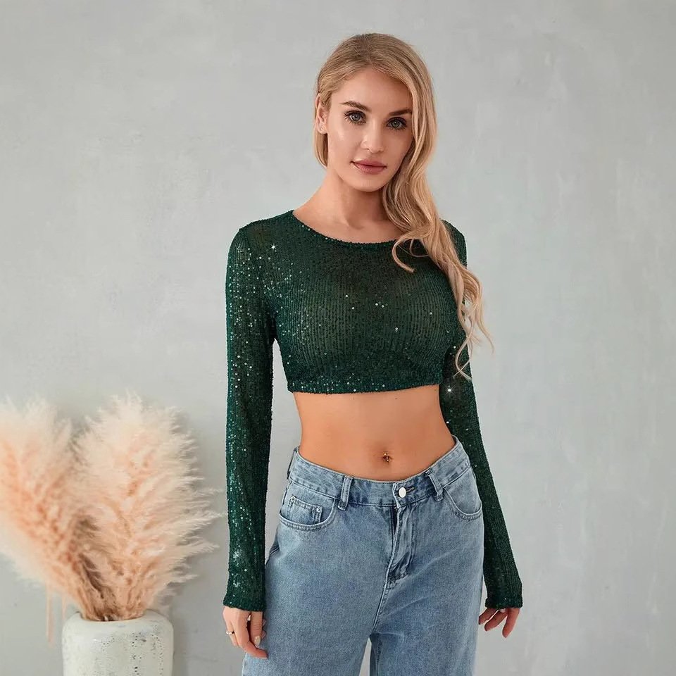 Sequin Crop Top for Women - Slim-Fit Fashion Top