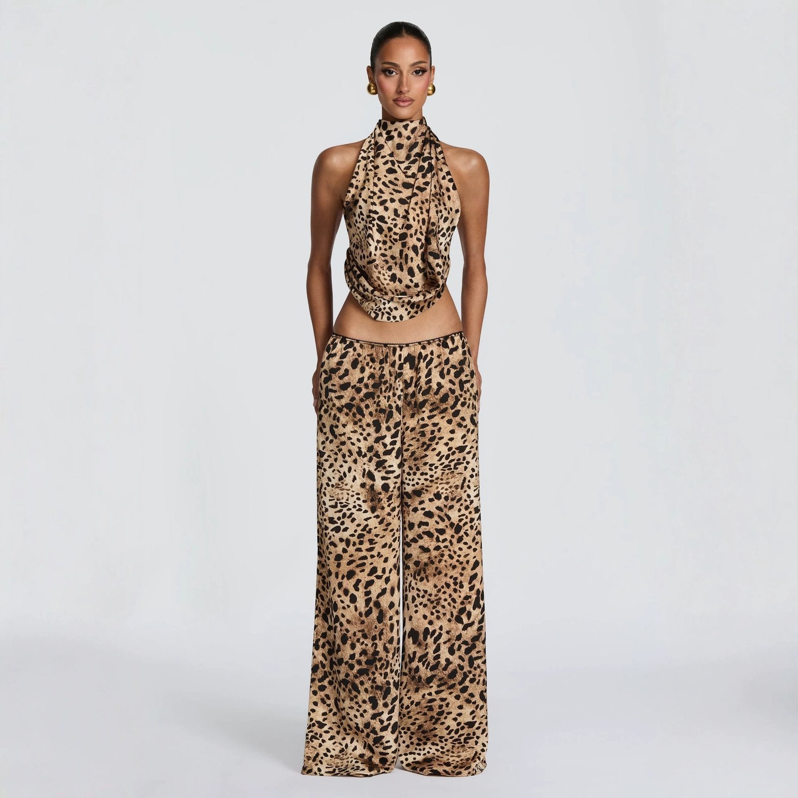 Leopard Print Turtleneck Two-piece Set for Women